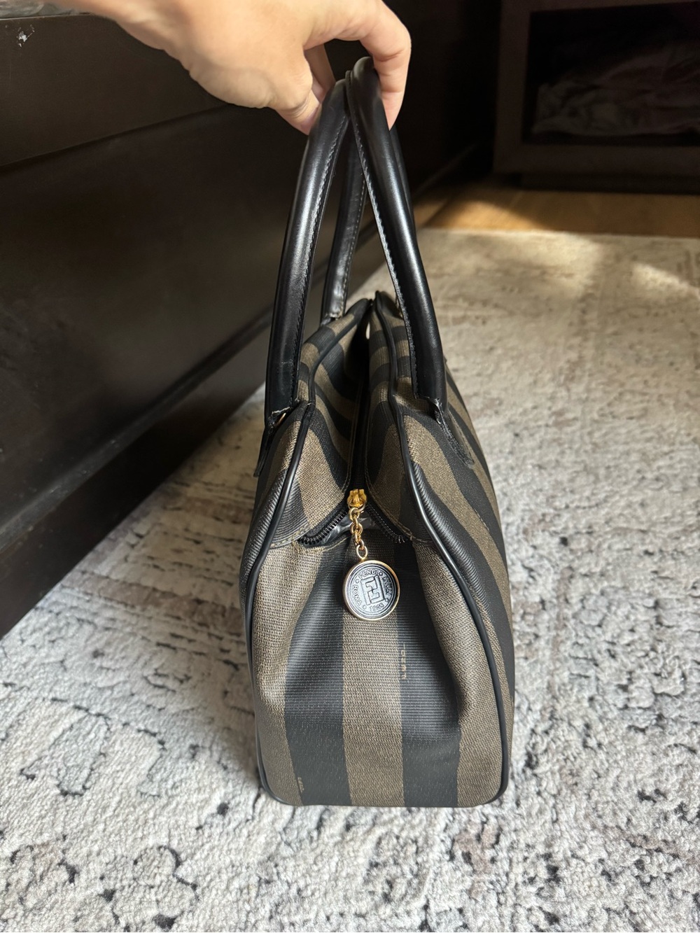 Fendi Pequin Black and Brown Striped Top-Handle Shoulder Bag - Picture 5 of 13